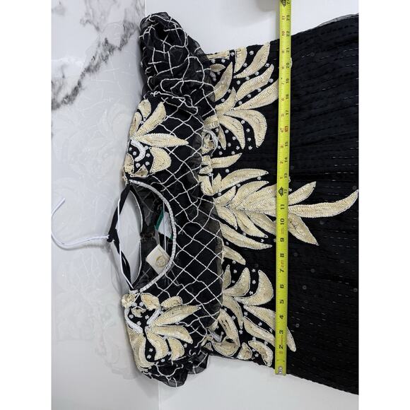 Beaded Silk Laurence Kazar Evening Gown Large VTG Dress Black White Regal Art - Picture 14 of 16